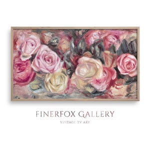 Samsung Frame TV Art, Vintage Roses Bouquet Still Life Painting, Pink & Red Romantic Floral Art, Digital Download | T319