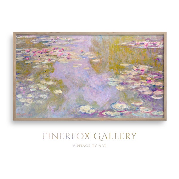 Frame TV Art, Monet Water Lilies Painting, Pastel Pink and Purple Tone Monet Print (1917), Digital Download | T146