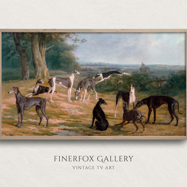 Samsung Frame TV Art | Chiens de chasse vintage Peinture de paysage | samsung vintage Art | Téléchargement numérique