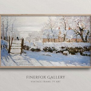 Samsung Frame TV Art | Vintage Winter Snow Cottage Painting | Monet Art | Winter Country Landscape | Vintage Samsung Art