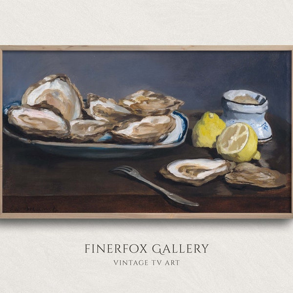 Samsung Frame TV Art | Vintage Still Life Oysters Painting | Still Life Art | Digital Download