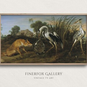 Samsung Frame TV Art | Vintage Fox & Heron Painting | Vintage Samsung Art | Digital Download | T128
