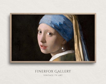 Samsung Frame TV Art | Vintage Girl with Pearl Earring Oil Painting by Vermeer | Vintage Samsung Art | Digital Download