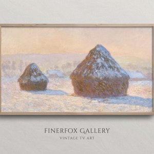 Samsung Frame TV Art | Vintage Monet Winter Hay Bales in Snow Landscape Painting | Winter Art | Digital Download