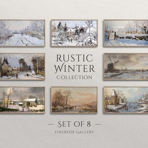 Samsung Frame TV Art Winter 8 PACK | Vintage Rustic Winter Landscape Painting Collection | Country Village Art Set | Digital Download