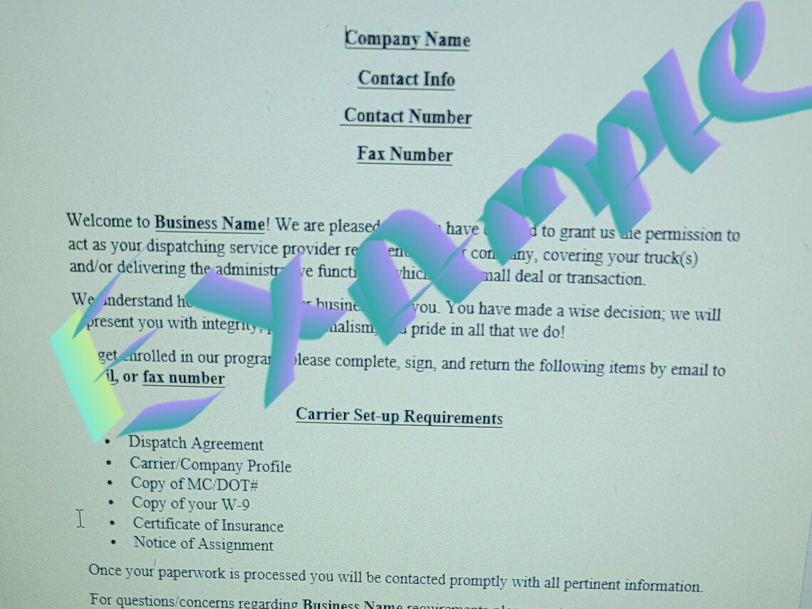 Dispatcher Carrier Agreement Packet and Self Pace Dispatch Etsy