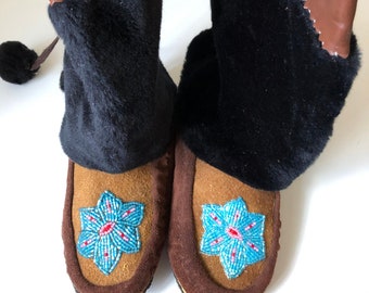 Native American Hand Crafted Mukluks Soft Boot Double Sole - Indigenous Arts and Crafts - First Nations Artist - Made in Canada