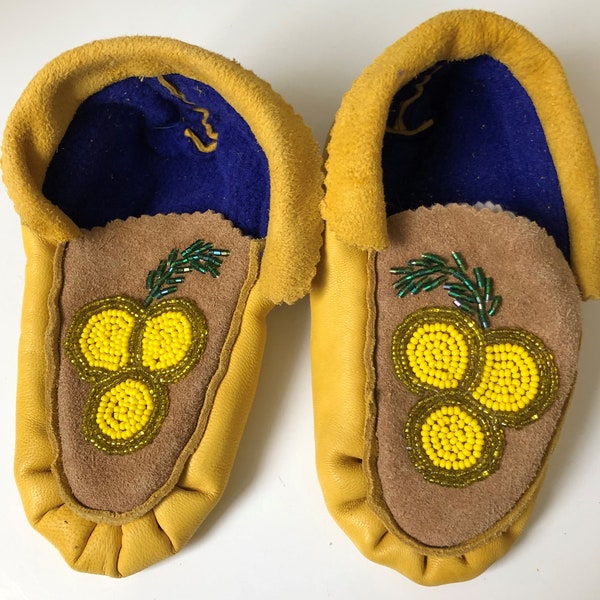 Native American Toddler/Child Beaded Leather Moccasins - Native American Arts and Crafts - Indigenous Art - Slippers Shoes - Locally Made