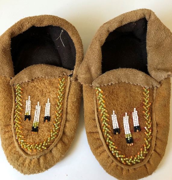 Native American Children's Moose Hide Beaded Moccasins Native