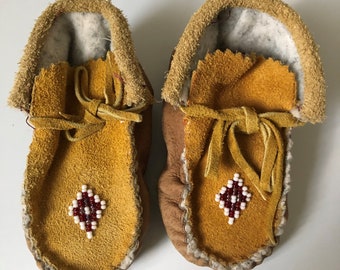 Native American Toddler/Child Beaded Leather Moccasins - Native American Arts and Crafts - Indigenous - Handmade Shoes/Slippers