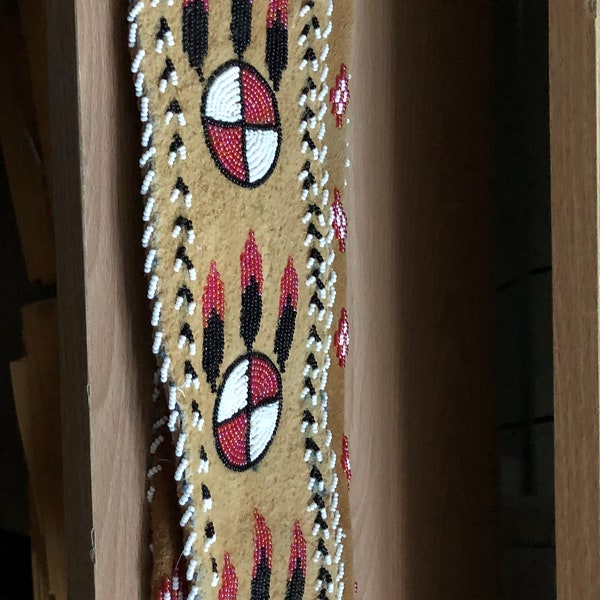 Native American Hand Crafted Moose Hide Beaded Pipe Bag - Indigenous Arts and Crafts - First Nations Artist - Made in Canada