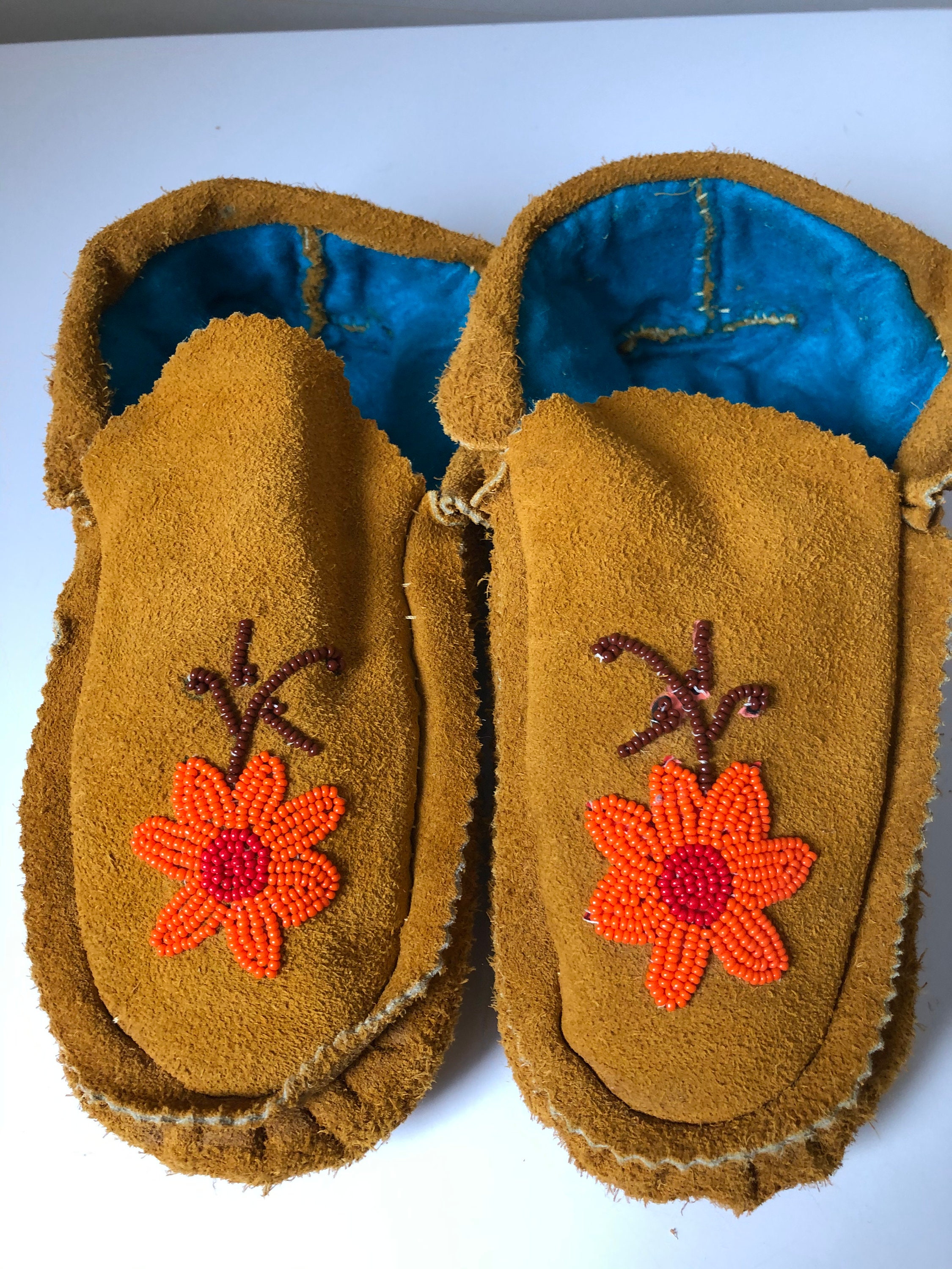 Native American Crafted Moose Hide Beaded Moccasins Native