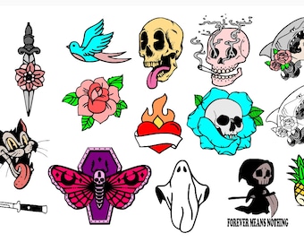 BUNDLE Tattoo flash 60 Files SVG Dxf Eps Png Cricut Silhouette