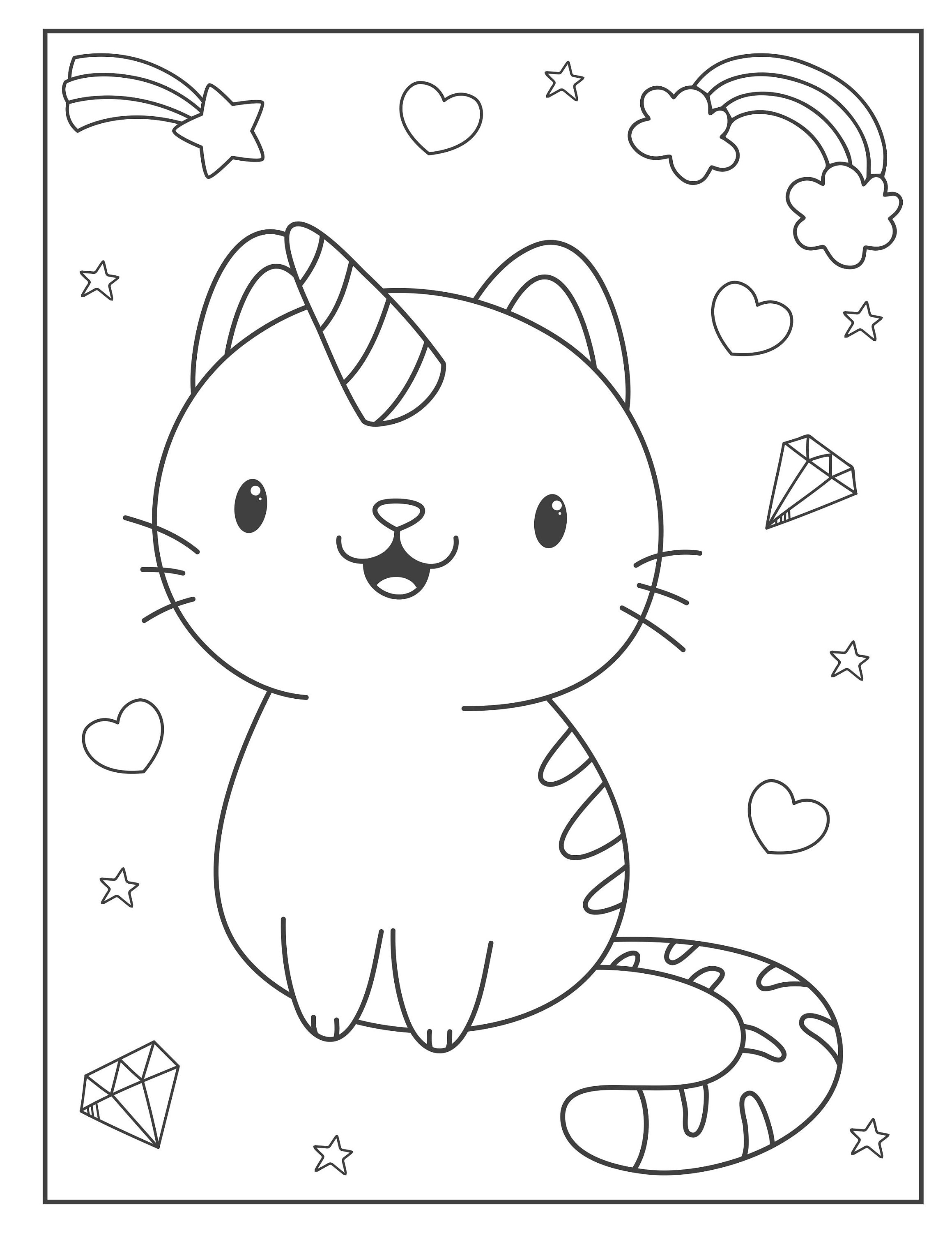 Kawaii kitten coloring pages 