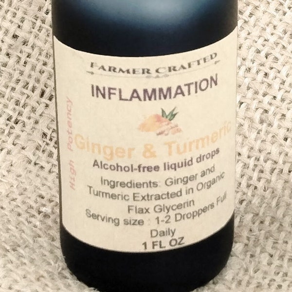 Inflammation Alcohol-free Tincture Herbs grown in our very own beyond organic garden small farm extract of ginger and turmeric high potency