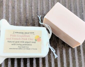 Probiotic Rich Goat Yogurt Soap Pink Grapefruit and Rose clay