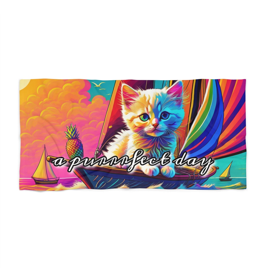 Beach Towel - a Purrrfect Day. Fun Summer Cruise or Bday Gift for Cat ...