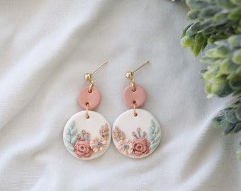 Clay earrings| polymer clay earrings| polymer clay flower earrings| dangle clay earrings| handmade earrings| clay earrings| bridal earrings