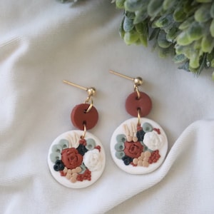 clay earrings| floral clay earrings| handmade clay earrings  |handmade earrings| clay earrings|dangle clay earrings | bridal clay earrings