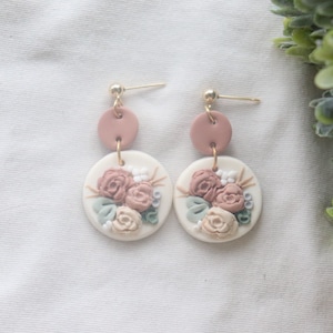 clay earrings| handmade clay earrings | clay earrings dangle| floral clay earrings| bridal clay earrings| flower clay earrings|clay earring