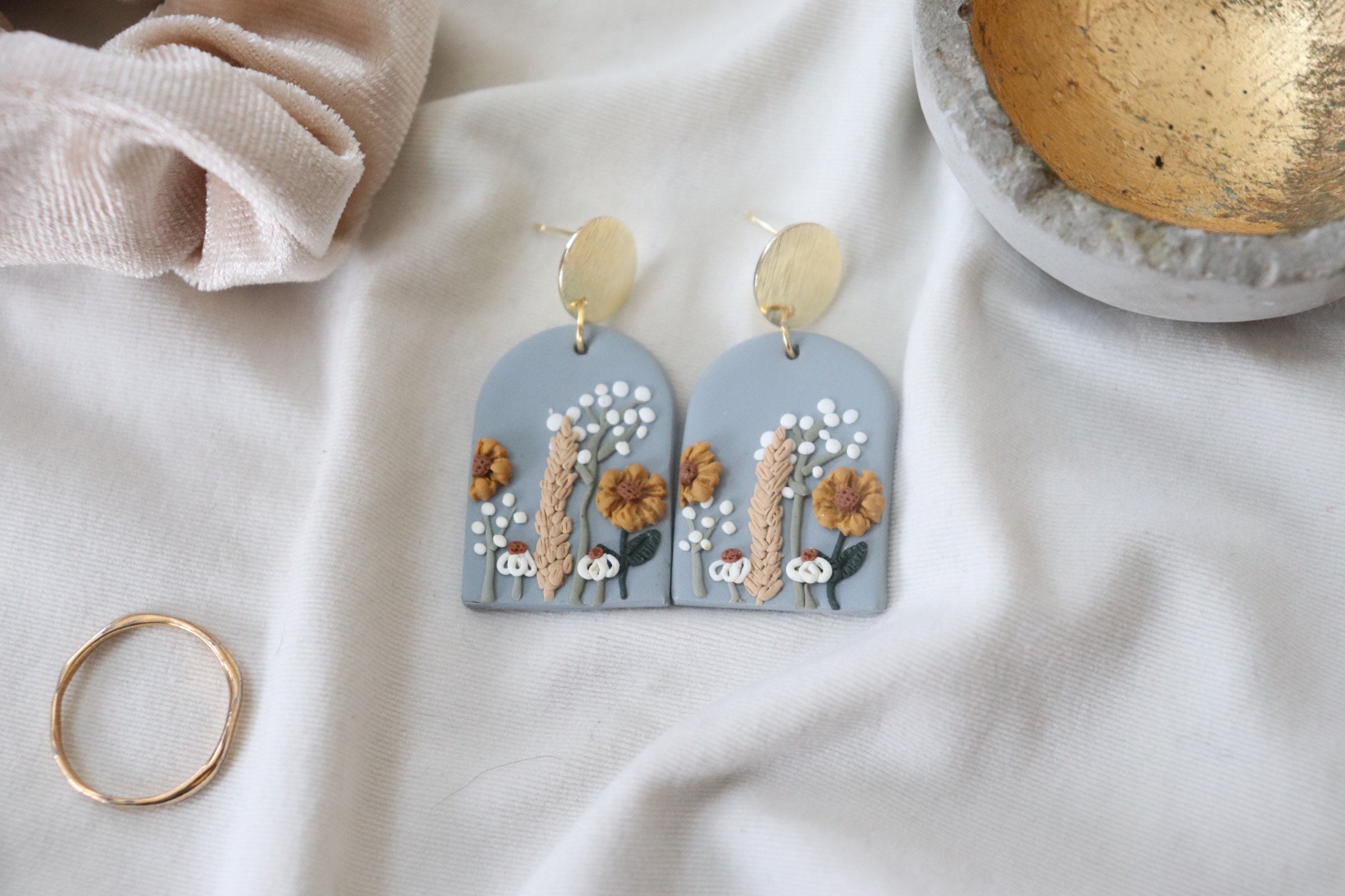 Handmade Clay Earrings Polymer Clay Earrings Floral Clay Etsy