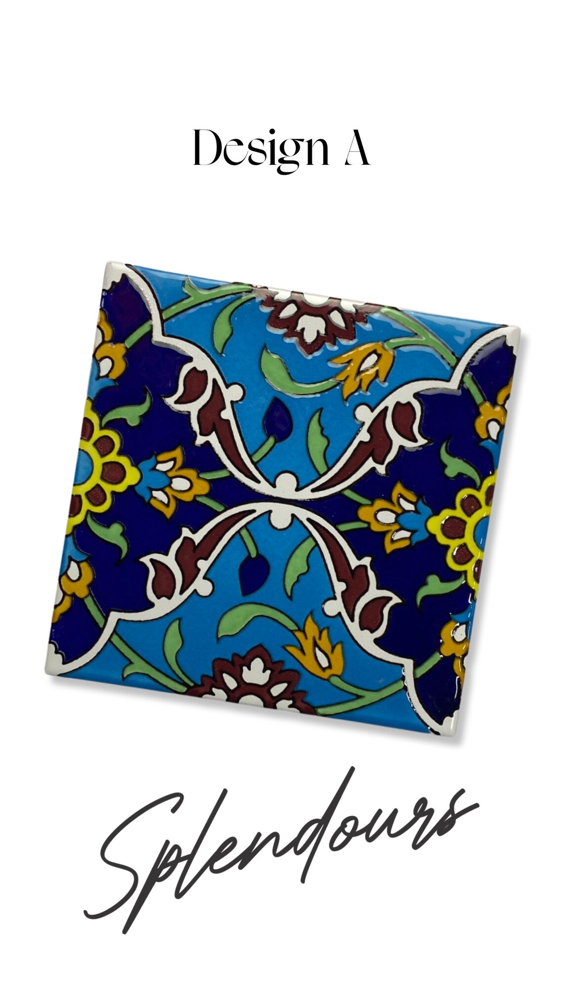 Handmade Traditional Geometric Floral Design Persian Ceramic Tile large