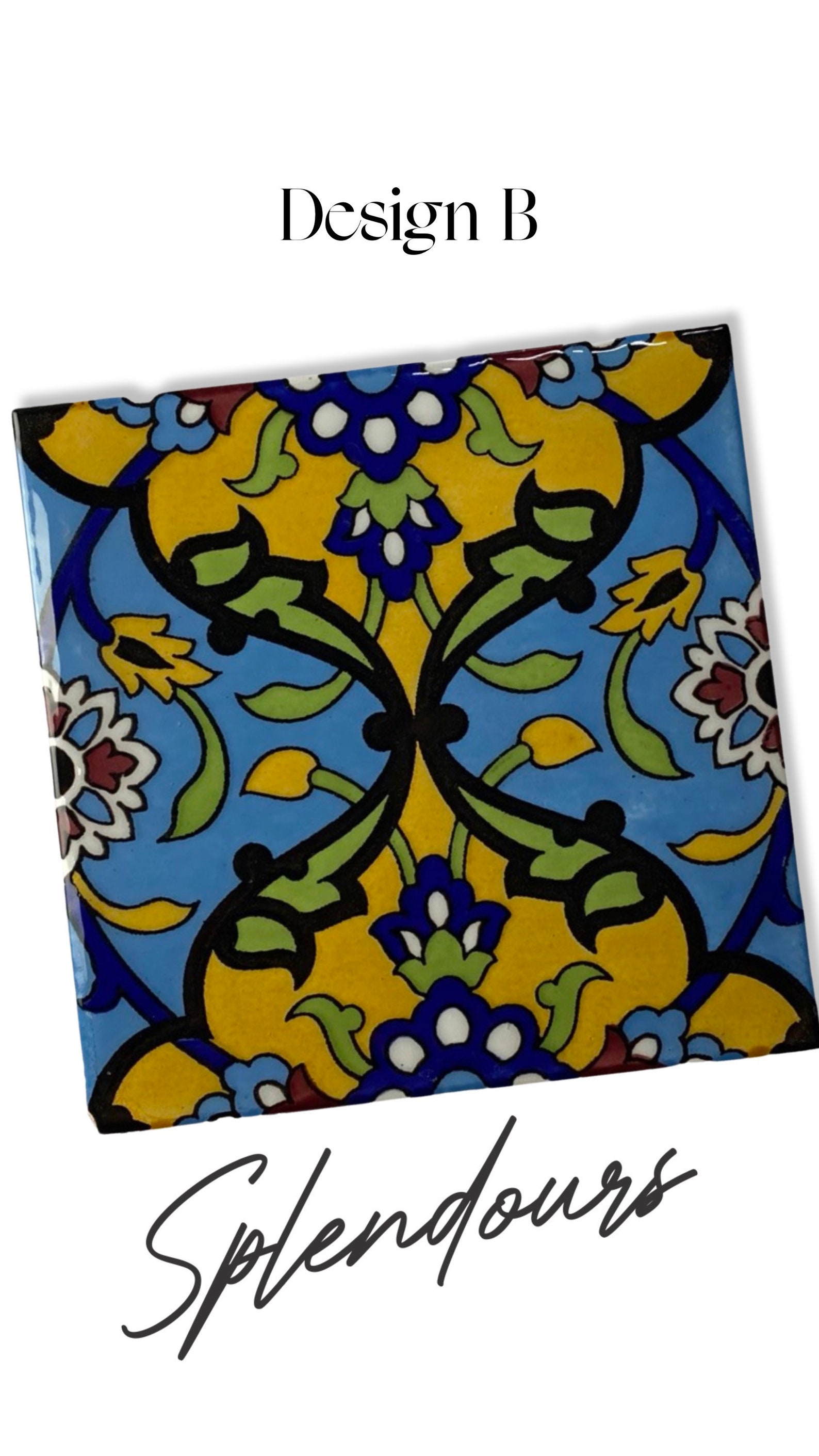 Handmade Traditional Geometric Floral Design Persian Ceramic Tile large