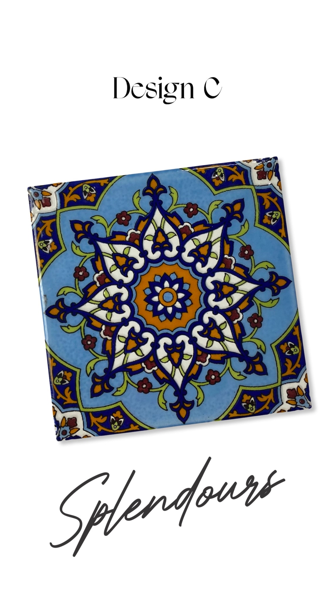 Handmade Traditional Geometric Floral Design Persian Ceramic Tile large