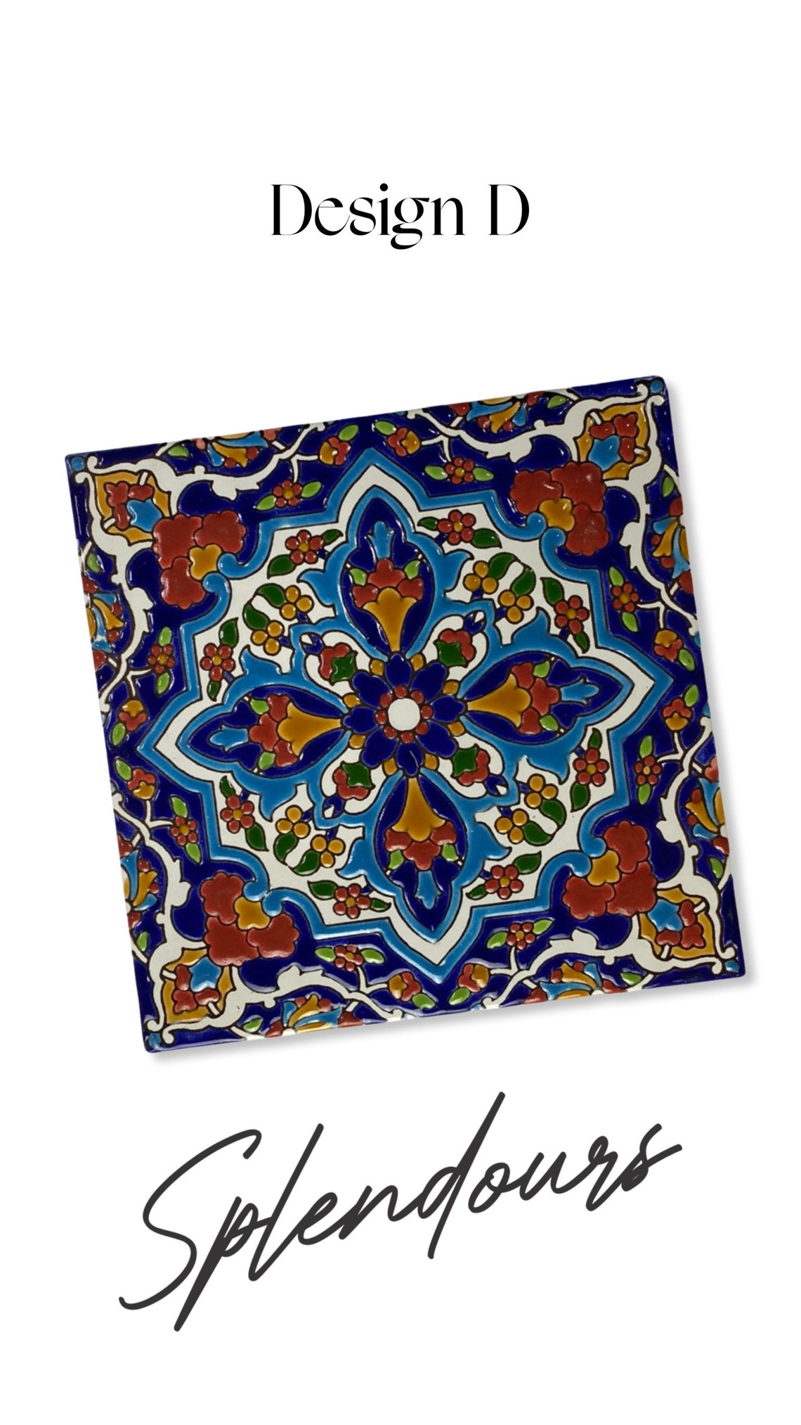 Handmade Traditional Geometric Floral Design Persian Ceramic Tile large