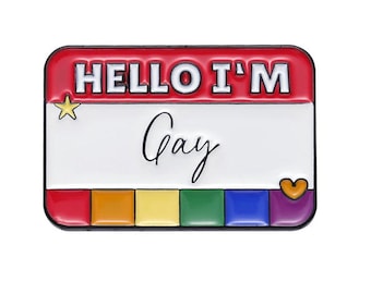 Hola, soy insignia de pin gay, pin del orgullo LGBTQIA+, insignia del mes del orgullo