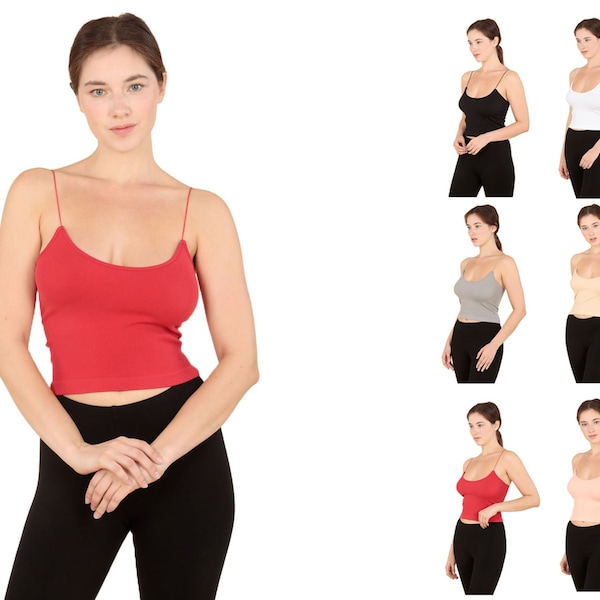 Women's Crop Top Spaghetti Strap Ribbed Nylon Spandex