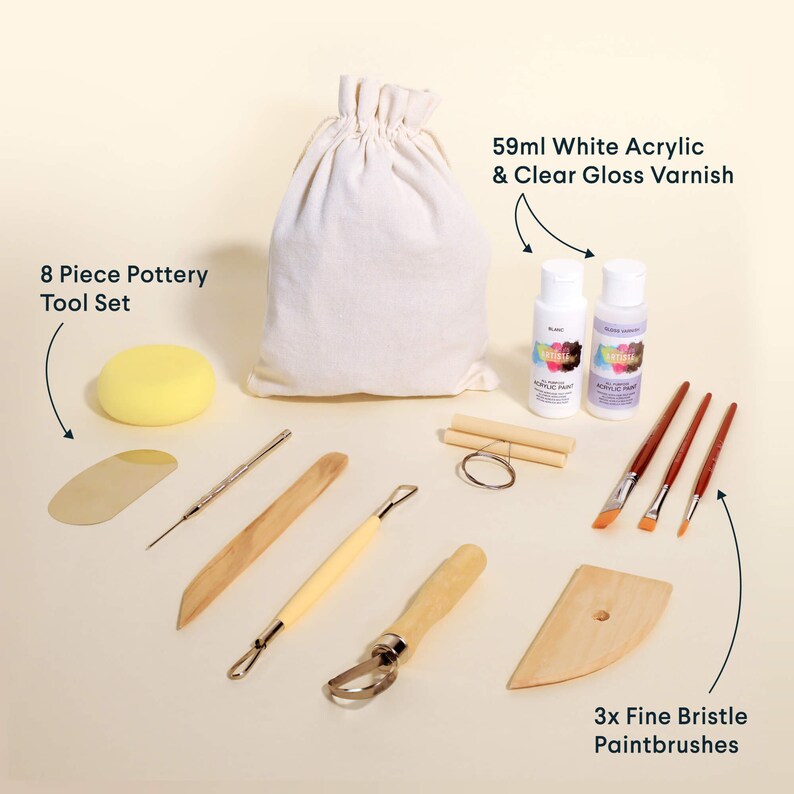 Pottery Starter Kit 2kg White Clay 8pc Tools 6pc Colours Etsy UK
