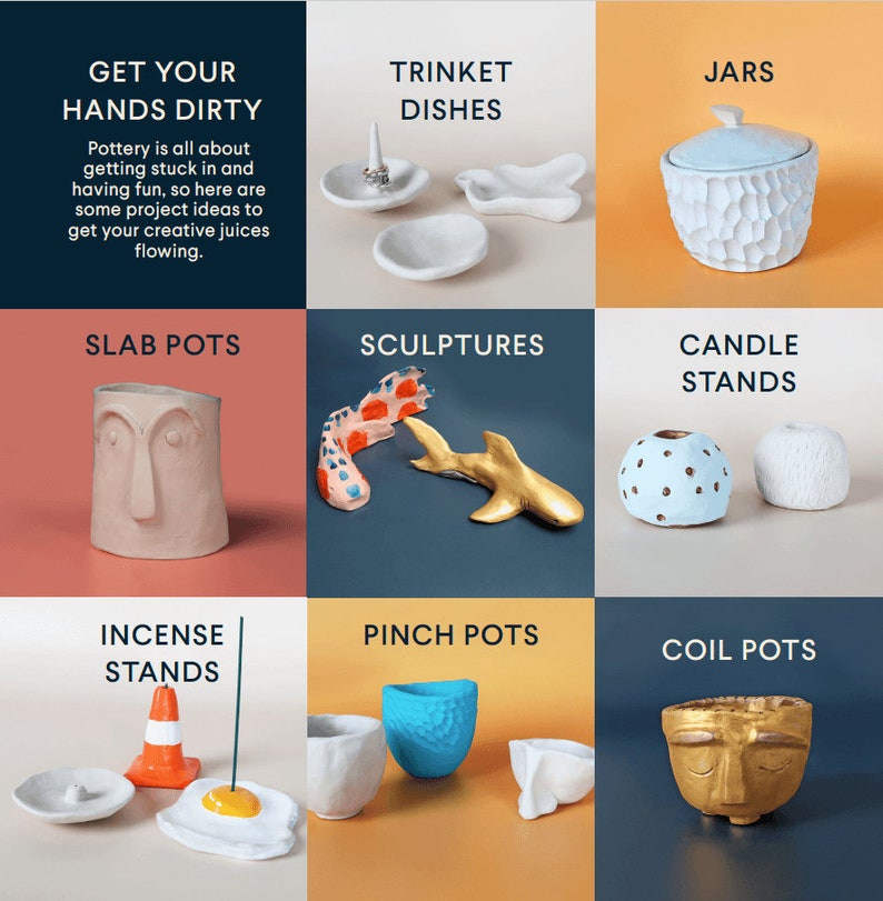 Pottery Starter Kit 2kg White Clay 8pc Tools 6pc Colours Etsy UK