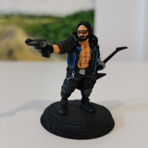 Cyberpunk hand-painted 3D miniature mini resin figure Johnny Silverhand. Cyberpunk Red 2077 Crisis D&D Tabletop Stargrave Necromunda