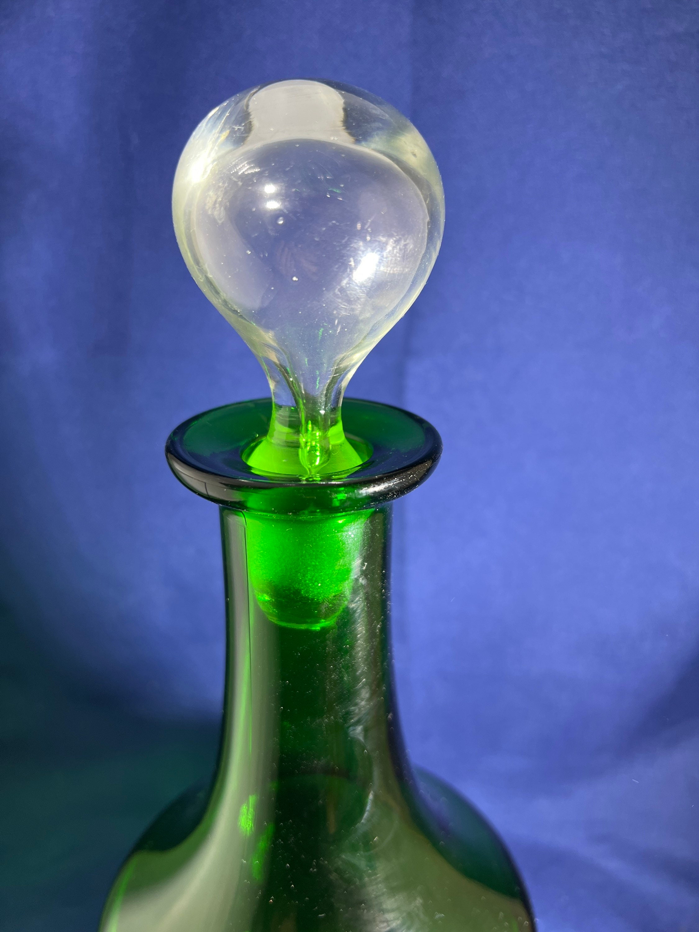 Vintage Green Glass Decanter Etsy