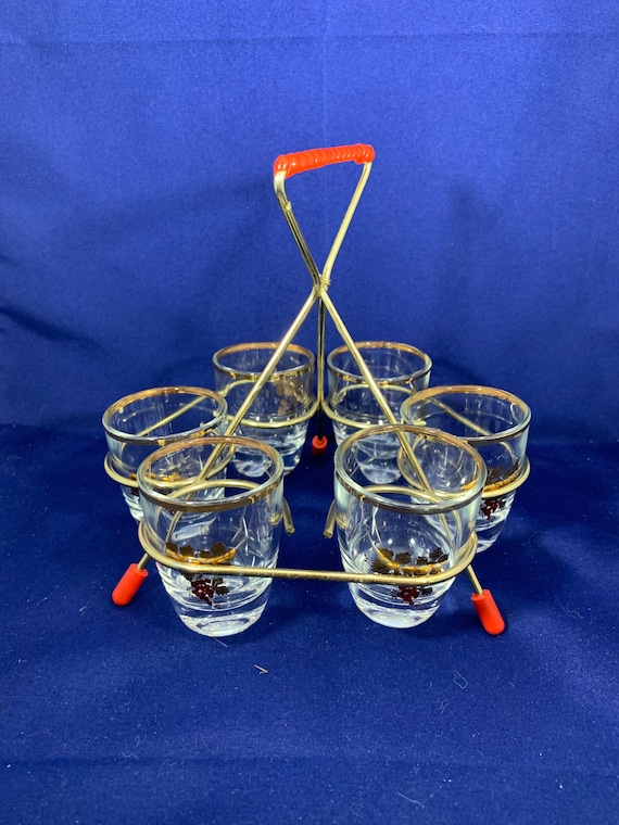 Vintage Set of Six Retro Shot Glasses & Holder Etsy