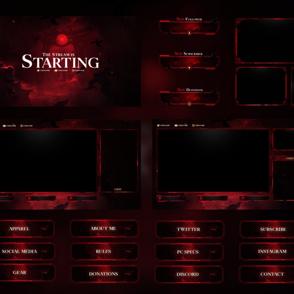 Animated Blood Moon Twitch Overlays  - Complete Stream Package - Includes Source Files* -  Anime - Dark - Ninja - Blood - Moon - Red - Sword
