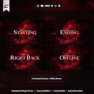 Animated Blood Moon Twitch Overlays - Complete Stream Package - Includes Source Files* - Anime - Dark - Ninja - Blood - Moon - Red - Sword image 2