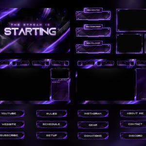 Animated Minimal Purple Twitch Overlays  - Complete Stream Package - Includes Source Files -  Alerts - Dark - Clean - Fantasy - Neon - Magic
