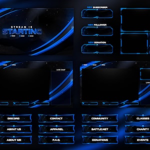 Blue Neon Animated Twitch Overlay - Complete Stream Package - Includes Source Files* - Dark - Black - Blue - Clean - Neon - Abstract