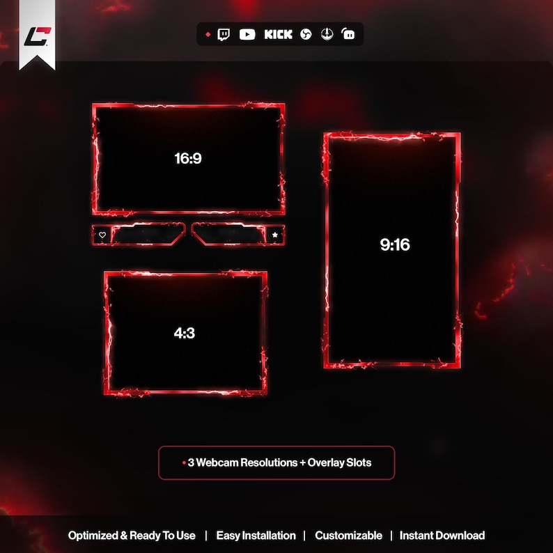 Video Resolution Overlay Animated Red Thunder Twitch Overlay - Anime Stream Package – OBS ...