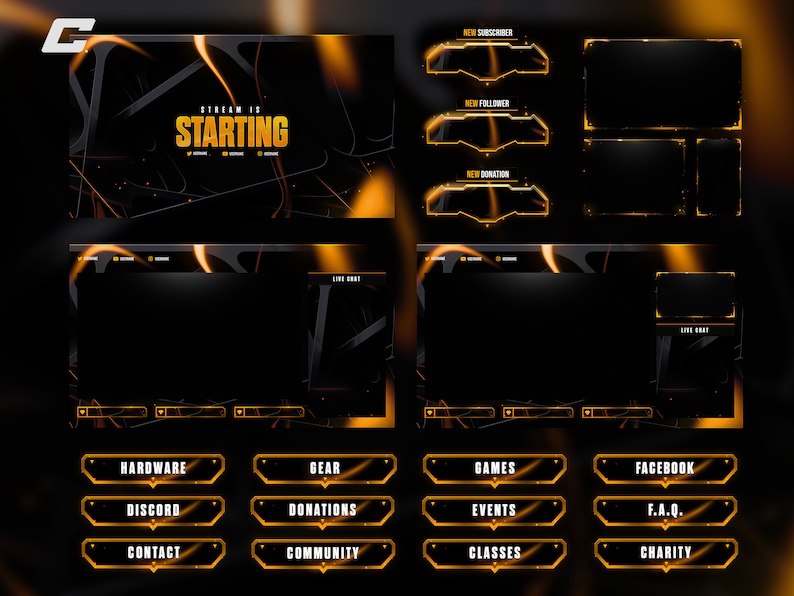 Dark Golden Animated Twitch Overlay Complete Stream Package Etsy UK