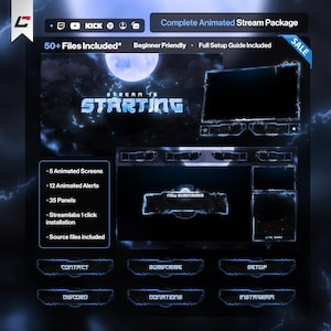 Può includere: Pacchetto completo di streaming animato con tema blu scuro e nero. Include 5 schermate animate, 12 avvisi animati e 35 pannelli. Adatto ai principianti, con guida completa all'installazione.