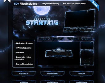 May include: Complete animated stream package with a dark blue and black theme. Includes 5 animated screens, 12 animated alerts, and 35 panels. The package is beginner-friendly and includes a full setup guide.