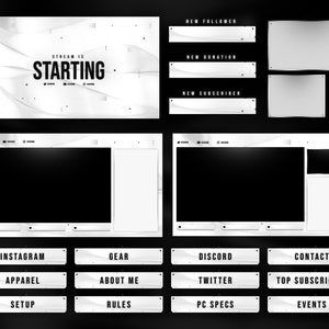 Animated Black & White Twitch Overlay - Complete Stream Package - Includes Source Files* - Light Theme - White - Clean - Abstract - Sci-fi