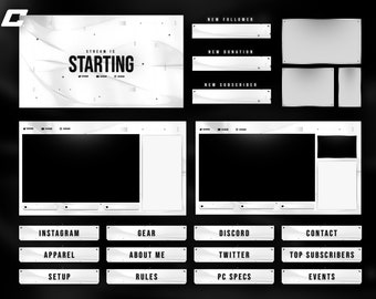 Animated Black & White Twitch Overlay - Complete Stream Package - Includes Source Files* - Light Theme - White - Clean - Abstract - Sci-fi