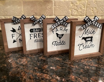 Farmhouse theme tiles // set of 4 // tier tray decor