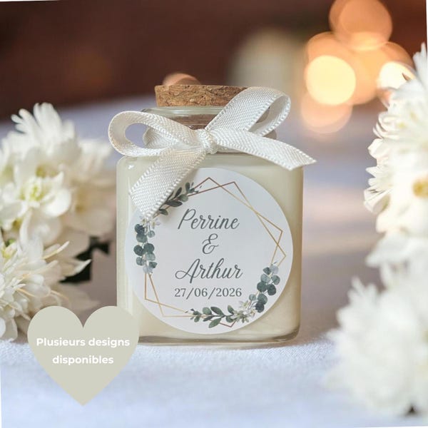 Vela de boda personalizada, detalle para invitados hecho a mano con cera de soja