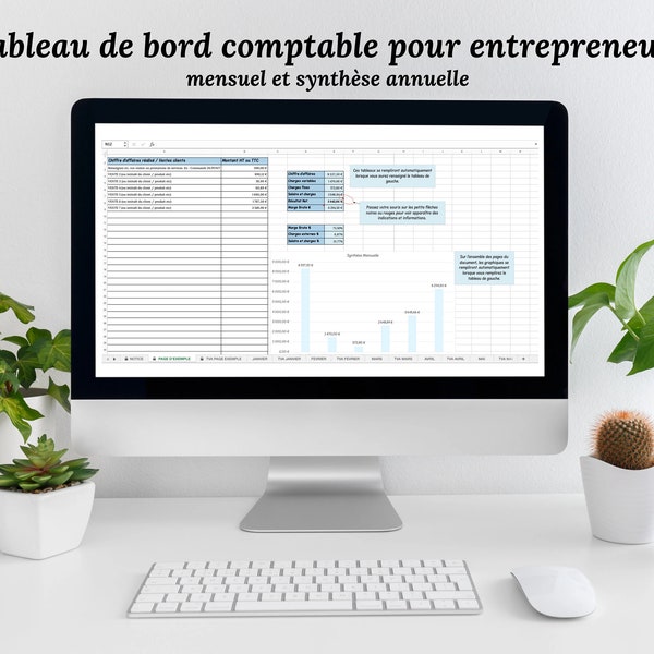 Tableau de bord auto-entrepreneur, auto-entreprise, micro-entreprise, entreprise individuelle, gestion comptable mensuelle et annuelle