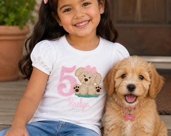 Embroidered Puppy Birthday Girl Shirt: Custom Number, Dog Theme